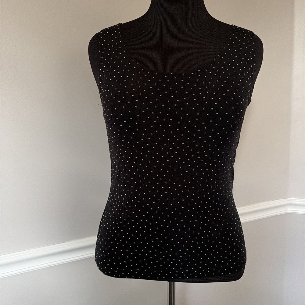 Chico's Travelers Top Size 1 (M, 8-10) Black Knit Polka Dot Pullover Tunic